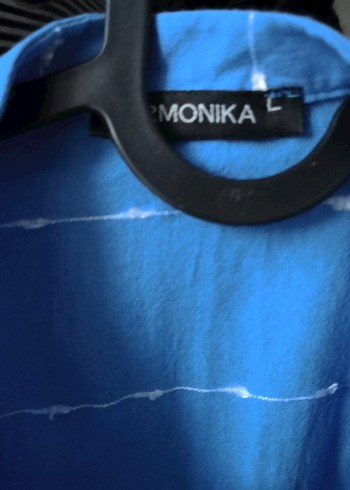 Düğmeli Mavi Pamuklu Uzun Kollu Kadın Gömlek - Görsel 2