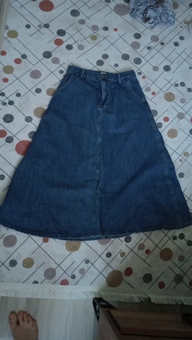 Kadın Mavi Midi Kot Etek - Görsel 2