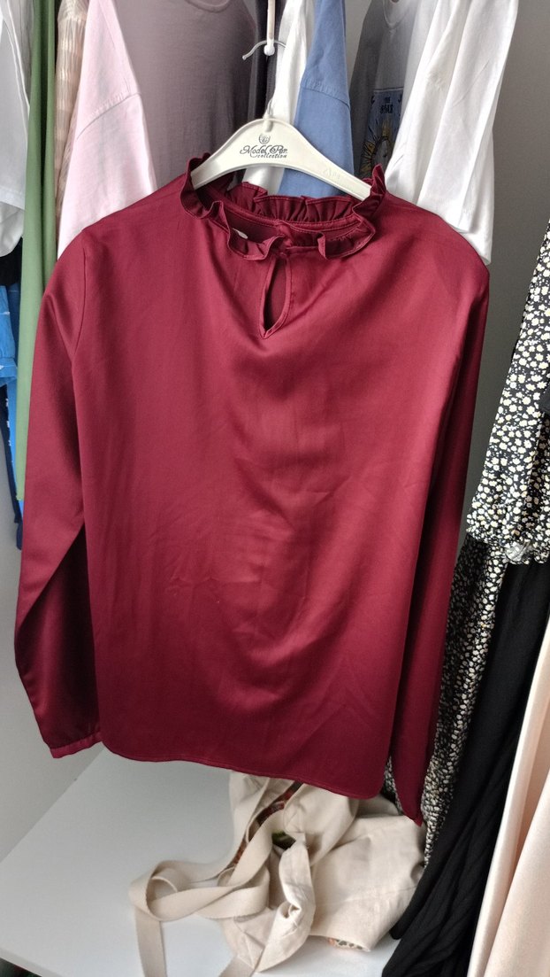 Kadın Bordo Uzun Kollu Fırfırlı Bluz - Görsel 2