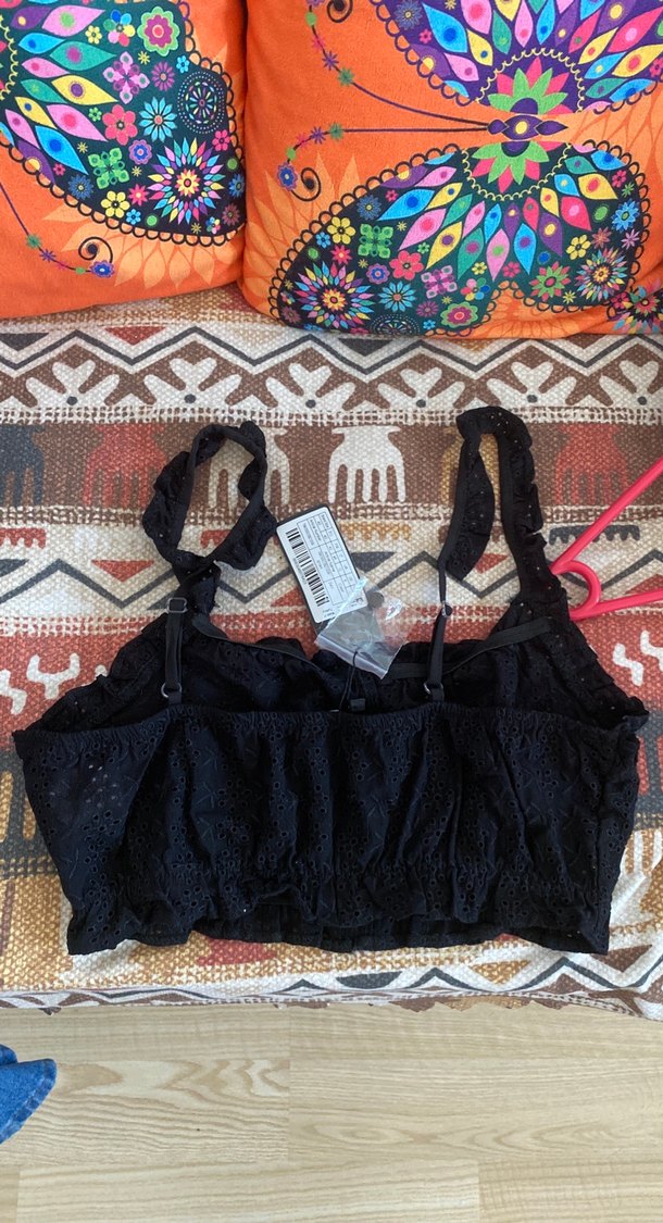 Düğmeli Siyah Nakışlı Mini Büstiyer - Görsel 4