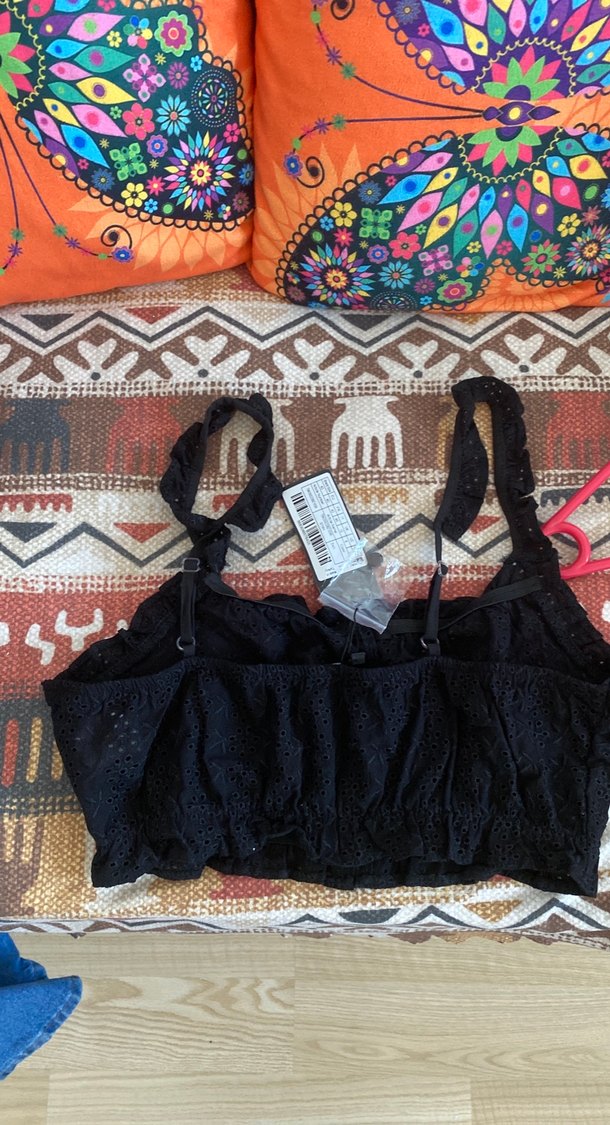 Düğmeli Siyah Nakışlı Mini Büstiyer - Görsel 3