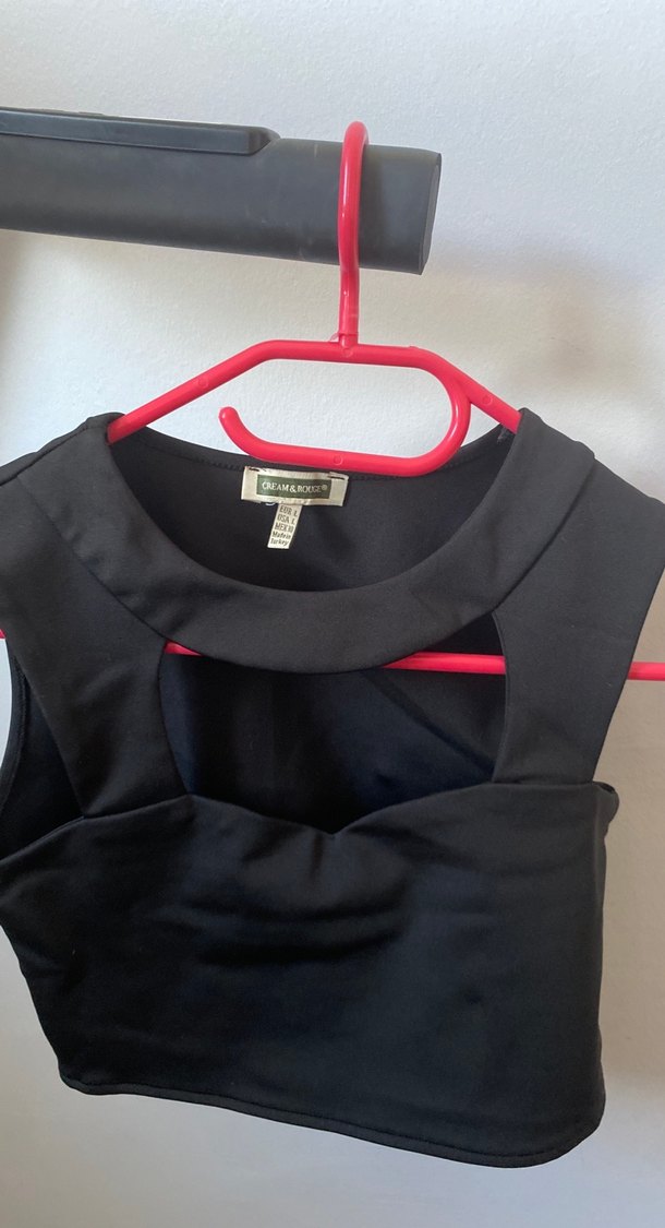 Siyah Straplez Kısa Crop Top kalp - Görsel 2