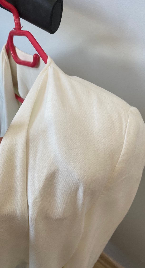 Beyaz Kadın Blazer, Fermuarlı, İnce Kesim - Görsel 2