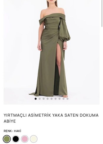 Kadın Haki Uzun Drapeli Straplez Abiye Elbise