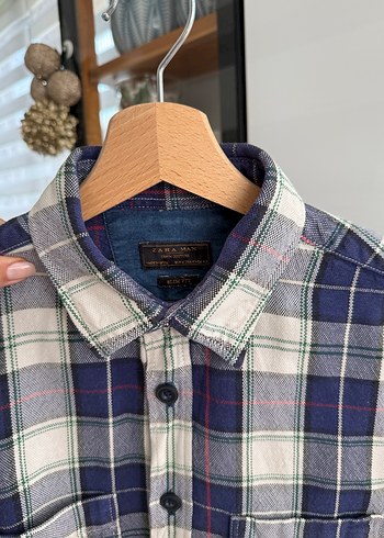 Erkek Zara  Gri Mavi Kareli Uzun Kollu Gömlek - Görsel 2