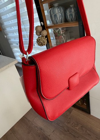 Kırmızı Deri Kadın Omuz Çantası - Görsel 5