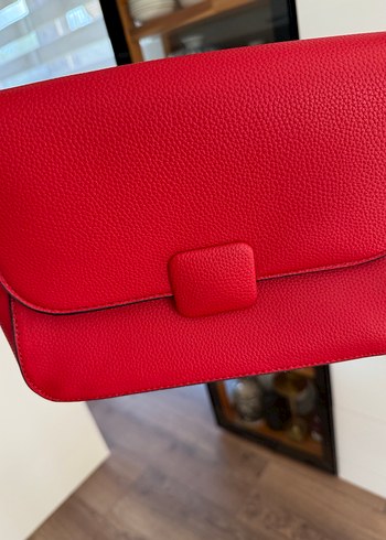 Kırmızı Deri Kadın Omuz Çantası - Görsel 2