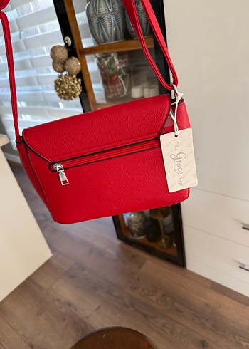 Kırmızı Deri Kadın Omuz Çantası - Görsel 4