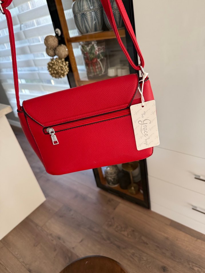 Kırmızı Deri Kadın Omuz Çantası - Görsel 4