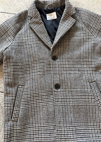 Erkek Çocuk Gri Kareli Yün Kaban - Görsel 2