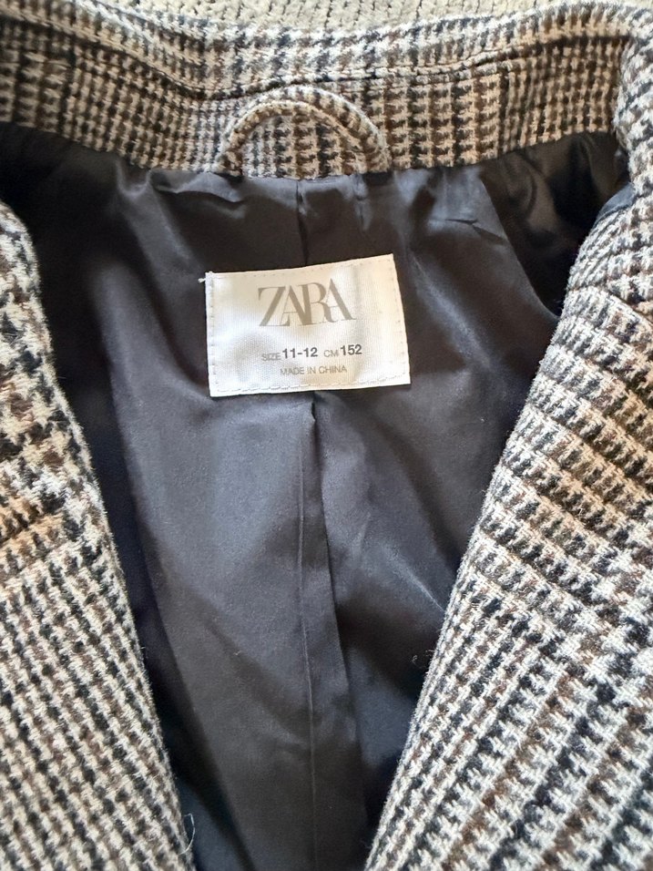 Erkek Çocuk Gri Kareli Yün Kaban - Görsel 3