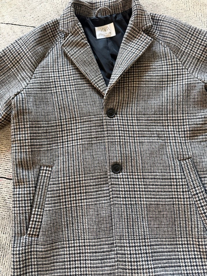 Erkek Çocuk Gri Kareli Yün Kaban - Görsel 2