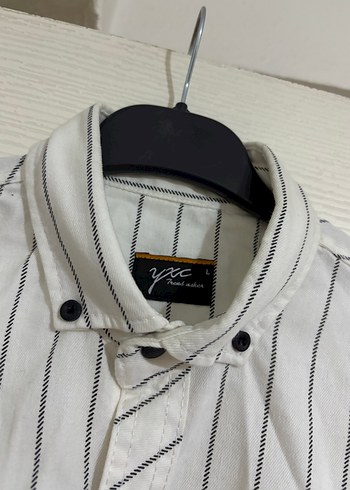 Çizgili Beyaz Pamuklu Uzun Kollu Erkek Gömlek - Görsel 6