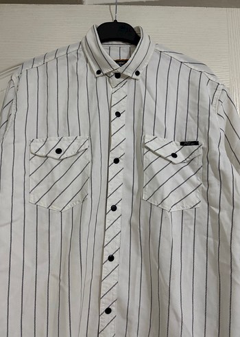 Çizgili Beyaz Pamuklu Uzun Kollu Erkek Gömlek - Görsel 4
