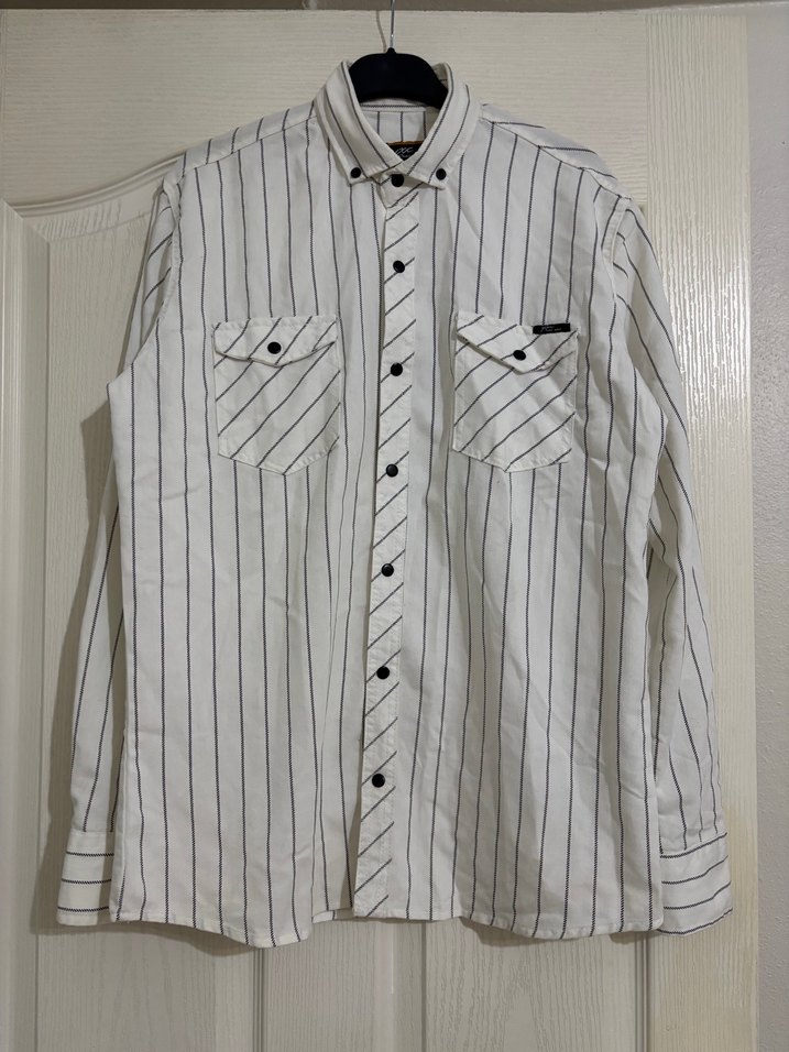 Çizgili Beyaz Pamuklu Uzun Kollu Erkek Gömlek - Görsel 3