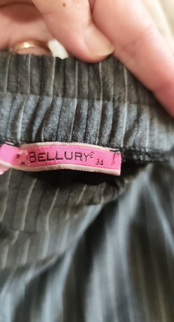 Gri Çizgili Pilili Midi Kadın Kumaş Pantolon - Görsel 2