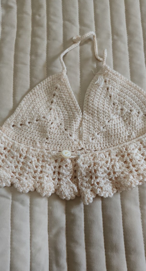 Beyaz Örgü Bohem Mini Büstiyer - Görsel 2