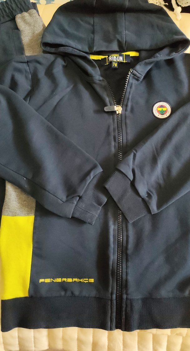 Orijinal Kapüşonlu Gri  lacivert sarı Erkek Çocuk Eşofman Takımı - Görsel 4