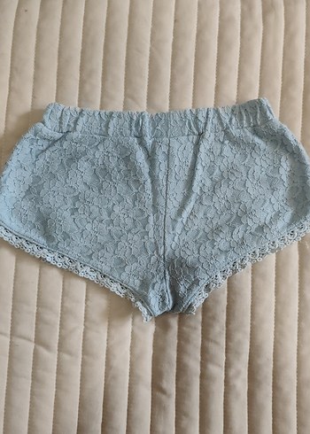 Dantel Detaylı Mavi Mini Şort - Görsel 4