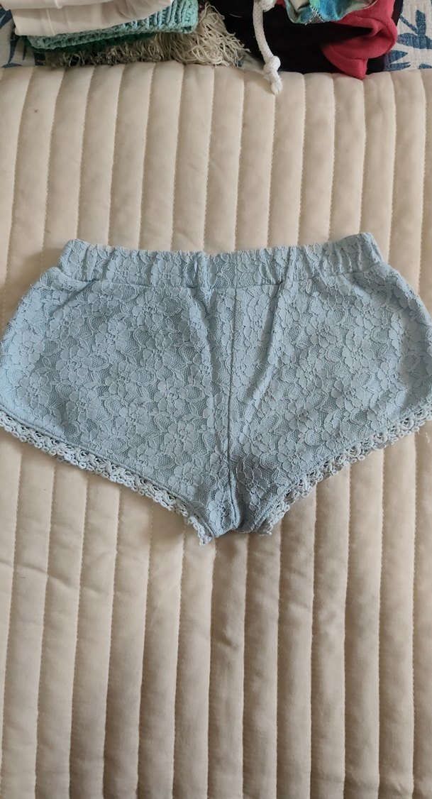 Dantel Detaylı Mavi Mini Şort - Görsel 4