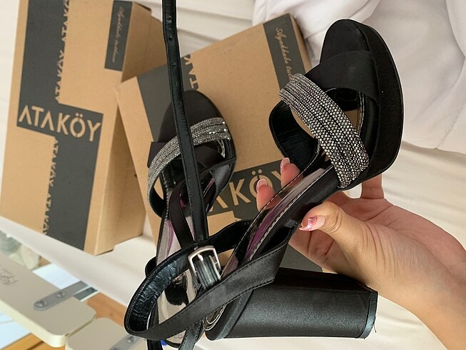 36 Beden Siyah Platform topuklu