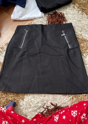 Fermuarlı Siyah Midi Mini Etek