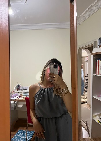 LC Waikiki Gri Askılı Mini Kadın Elbise