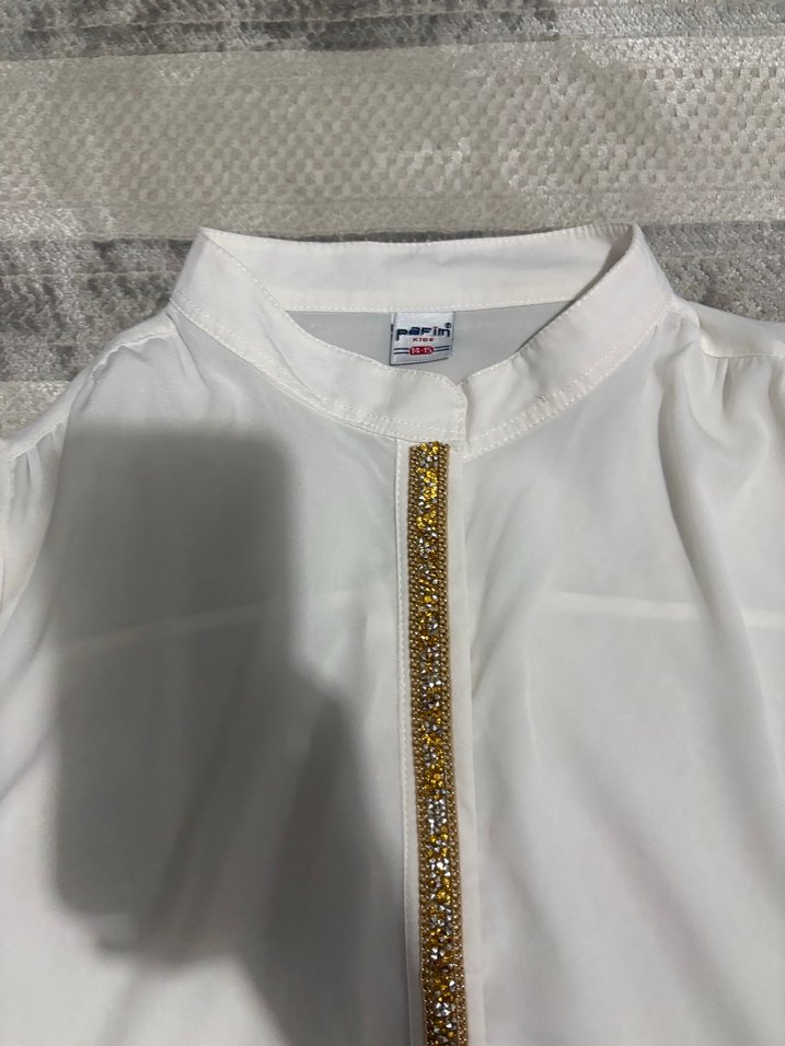 Zincir Detaylı Beyaz cocuk Gömlek - Görsel 2