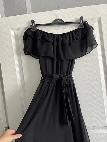 l Beden siyah sifon elbise midi boy