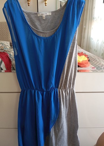 Koton Mavi Gri Salaş Midi Elbise