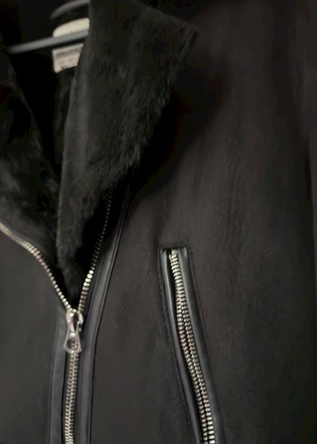 Kürklü Siyah Mini Biker Ceket - Görsel 3