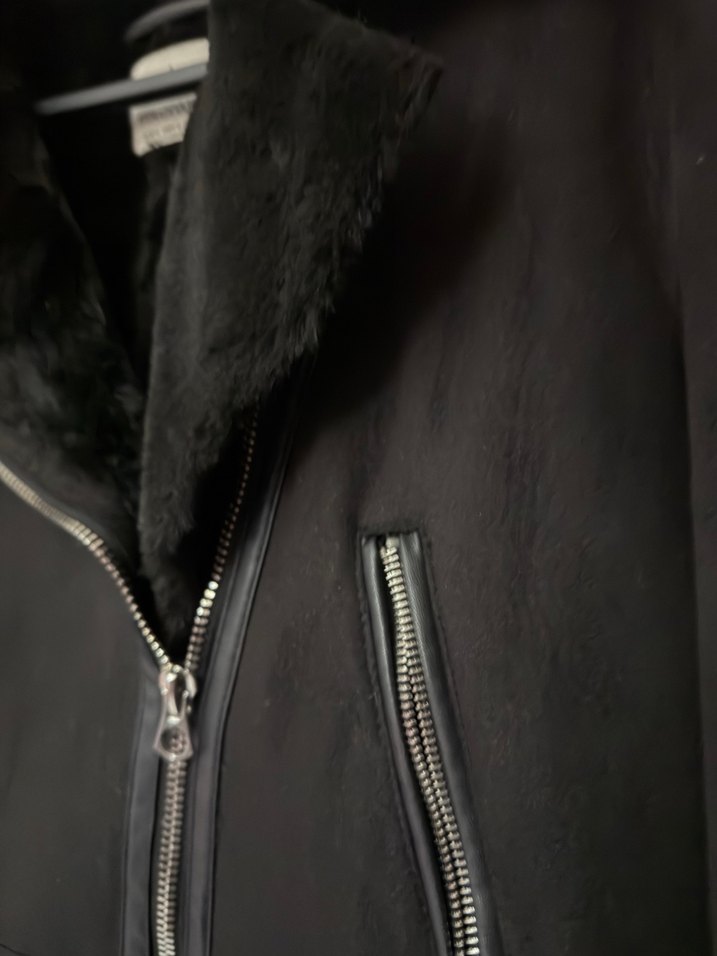 Kürklü Siyah Mini Biker Ceket - Görsel 3