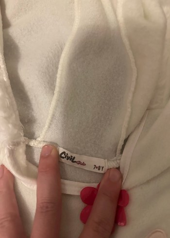 Kız Çocuk Beyaz Kapüşonlu Püsküllü Panço - Görsel 2