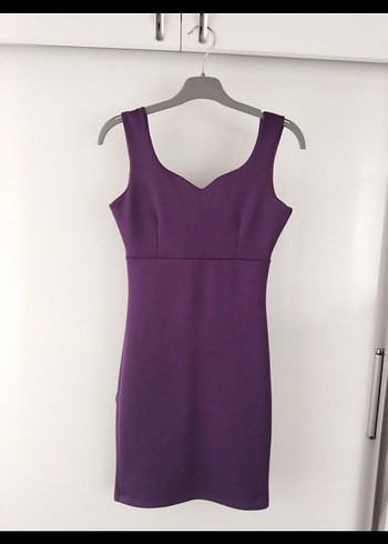 Kadın Mor V Yaka Elbise - Görsel 4