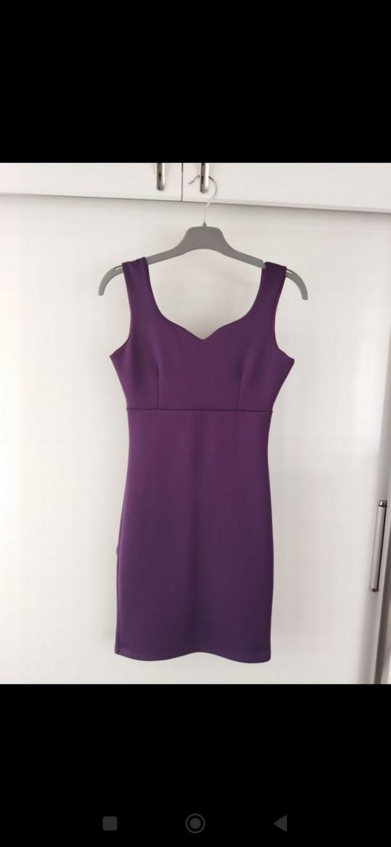 Kadın Mor V Yaka Elbise - Görsel 4