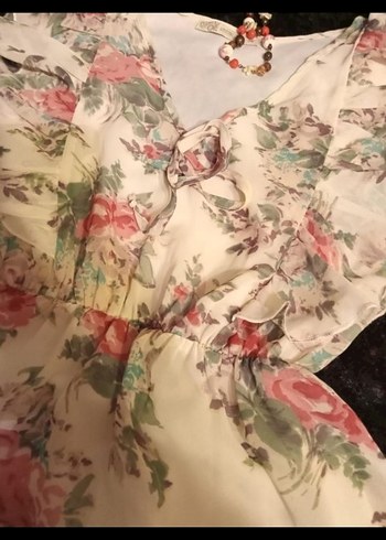 Bej Çiçek Desenli Bohem Elbise - Görsel 4