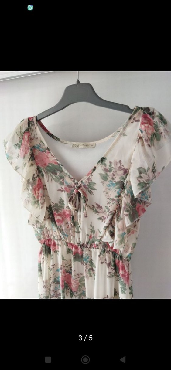 Bej Çiçek Desenli Bohem Elbise - Görsel 2