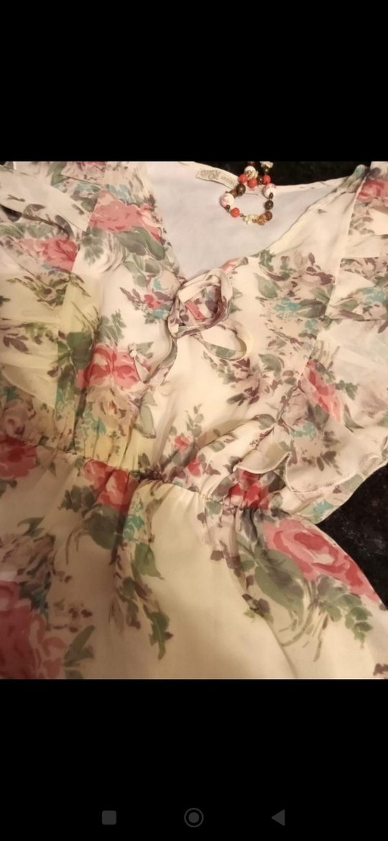 Bej Çiçek Desenli Bohem Elbise - Görsel 4