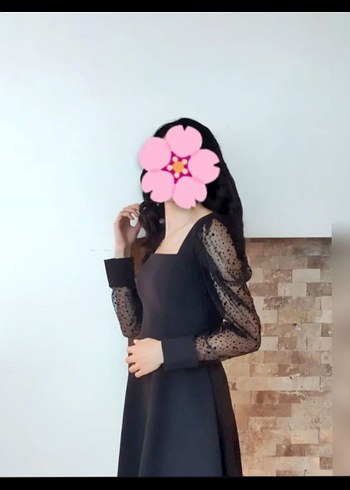 Balon Kollu Siyah Kadın Elbise - Görsel 2