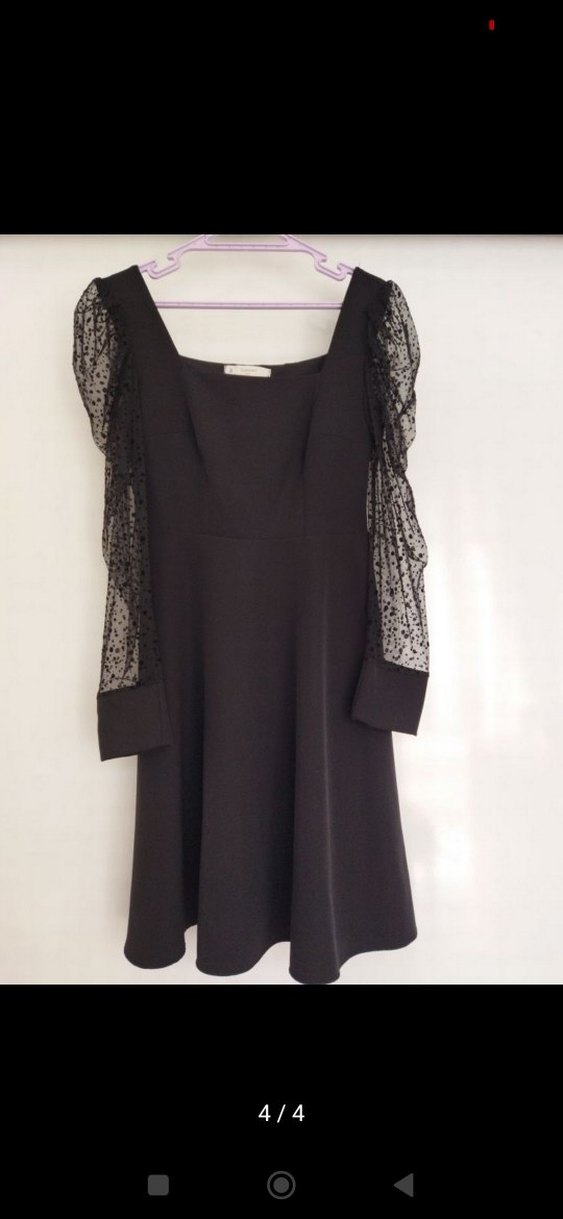 Balon Kollu Siyah Kadın Elbise - Görsel 5