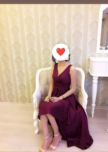 Bordo Uzun Drapeli V Yakalı Abiye Elbise - Görsel 3