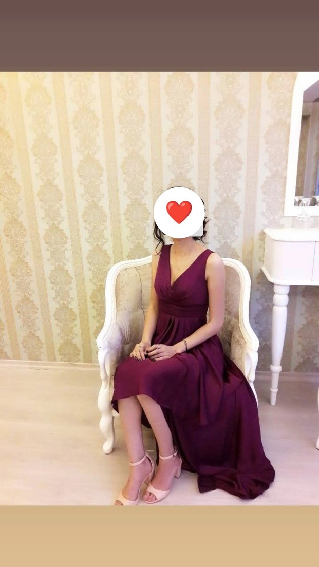 Bordo Uzun Drapeli V Yakalı Abiye Elbise - Görsel 3