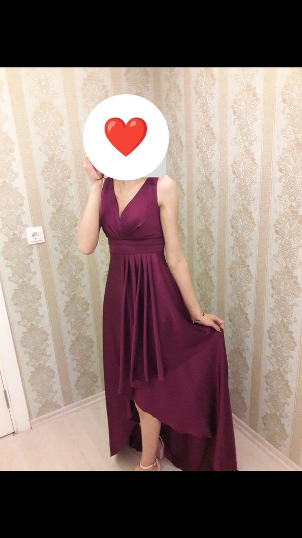 Bordo Uzun Drapeli V Yakalı Abiye Elbise - Görsel 2