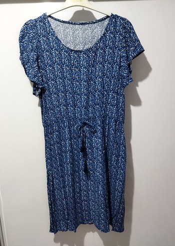 Kısa Kollu Lacivert Batik Desenli Günlük Elbise - Görsel 7