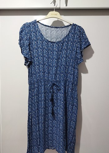 Kısa Kollu Lacivert Batik Desenli Günlük Elbise - Görsel 2