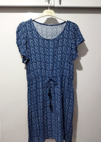 Kısa Kollu Lacivert Batik Desenli Günlük Elbise - Görsel 5