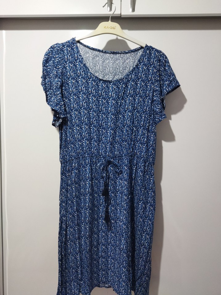 Kısa Kollu Lacivert Batik Desenli Günlük Elbise - Görsel 2