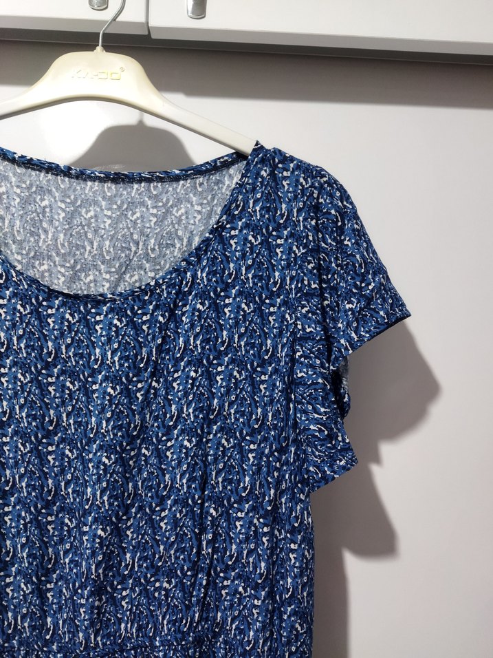 Kısa Kollu Lacivert Batik Desenli Günlük Elbise - Görsel 3