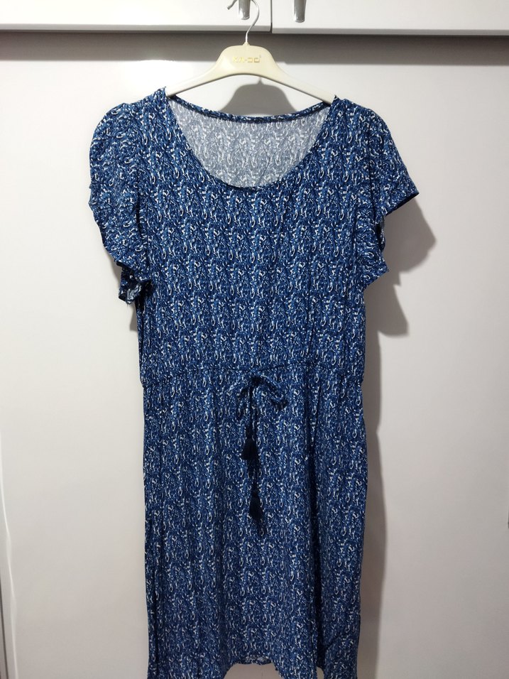 Kısa Kollu Lacivert Batik Desenli Günlük Elbise - Görsel 5