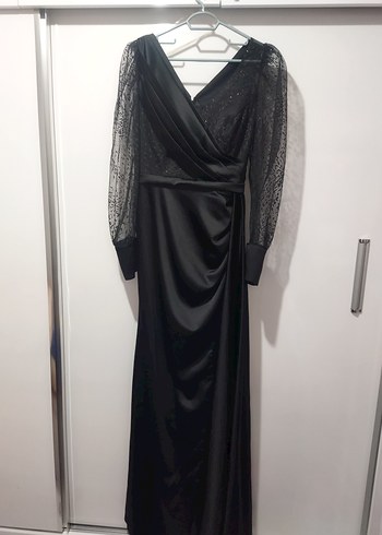 Siyah Drapeli Uzun Kadın Abiye Elbise - Görsel 10